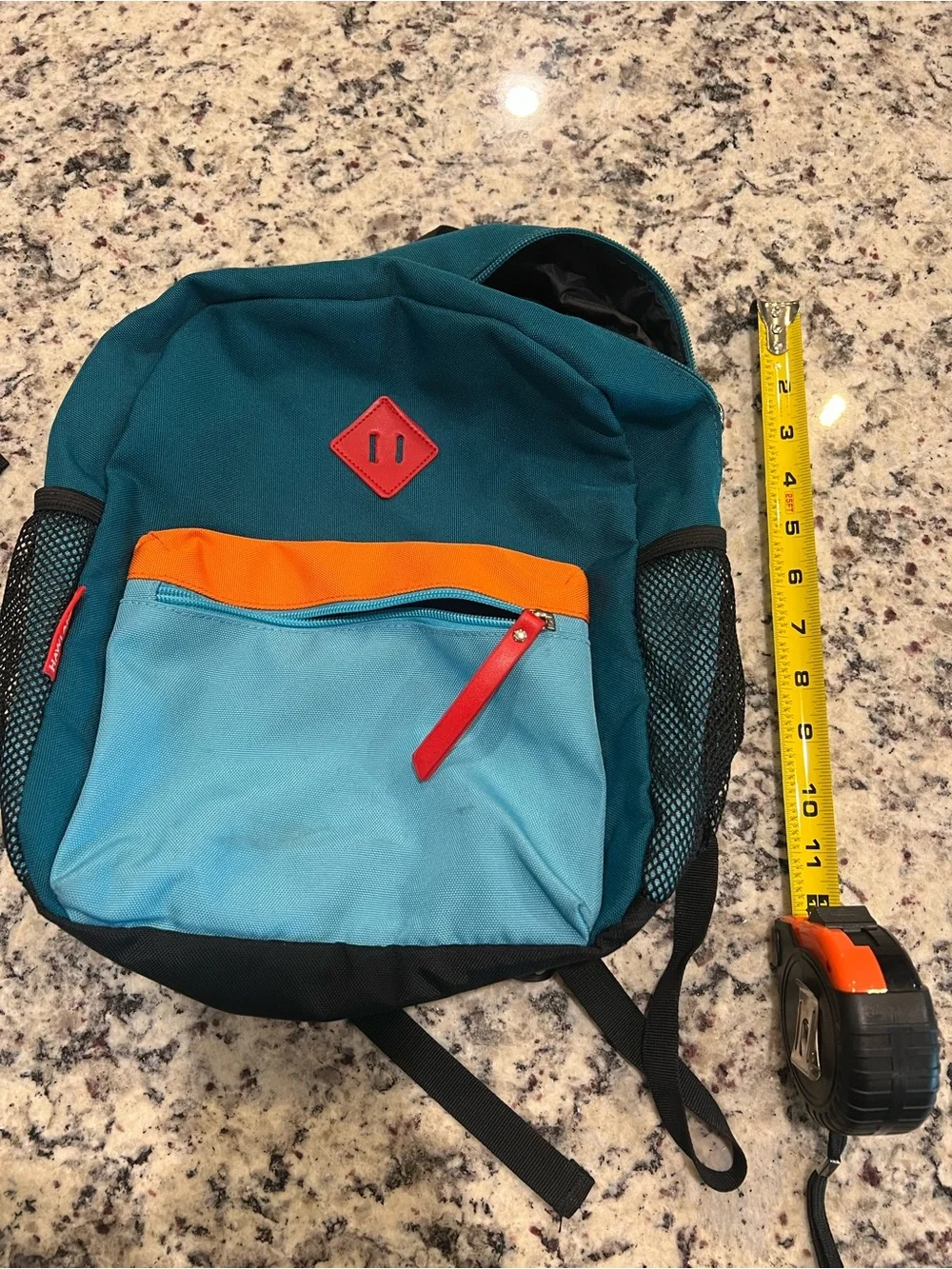 (2) Kids Colorblock Backpack in Green & Teal with Light Blue Pocket